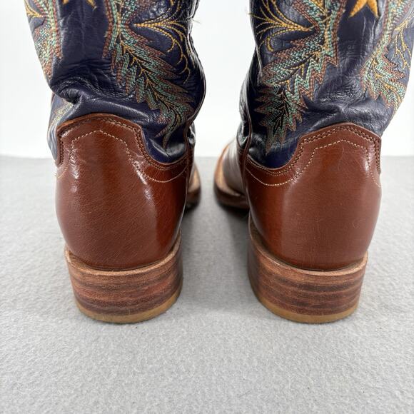 Vintage Lucchese 2000 Boots Womens 6.5B Brown Blue Leather Western Lone Star - Picture 14 of 16